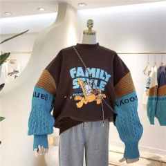стильный худи оверсайз на флисе в стиле GARFIELD с вязанными рукавами рисунок накатка фото 3438153456